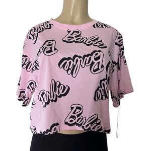 Barbie Women’s Pink Logo Crop Top T-Shirt Size M NWT 2024 Hybrid Apparel